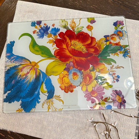 MacKenzie-Childs Flower Market Glass Cutting Board Heat Resistant Multipurpose - Picture 2 of 8